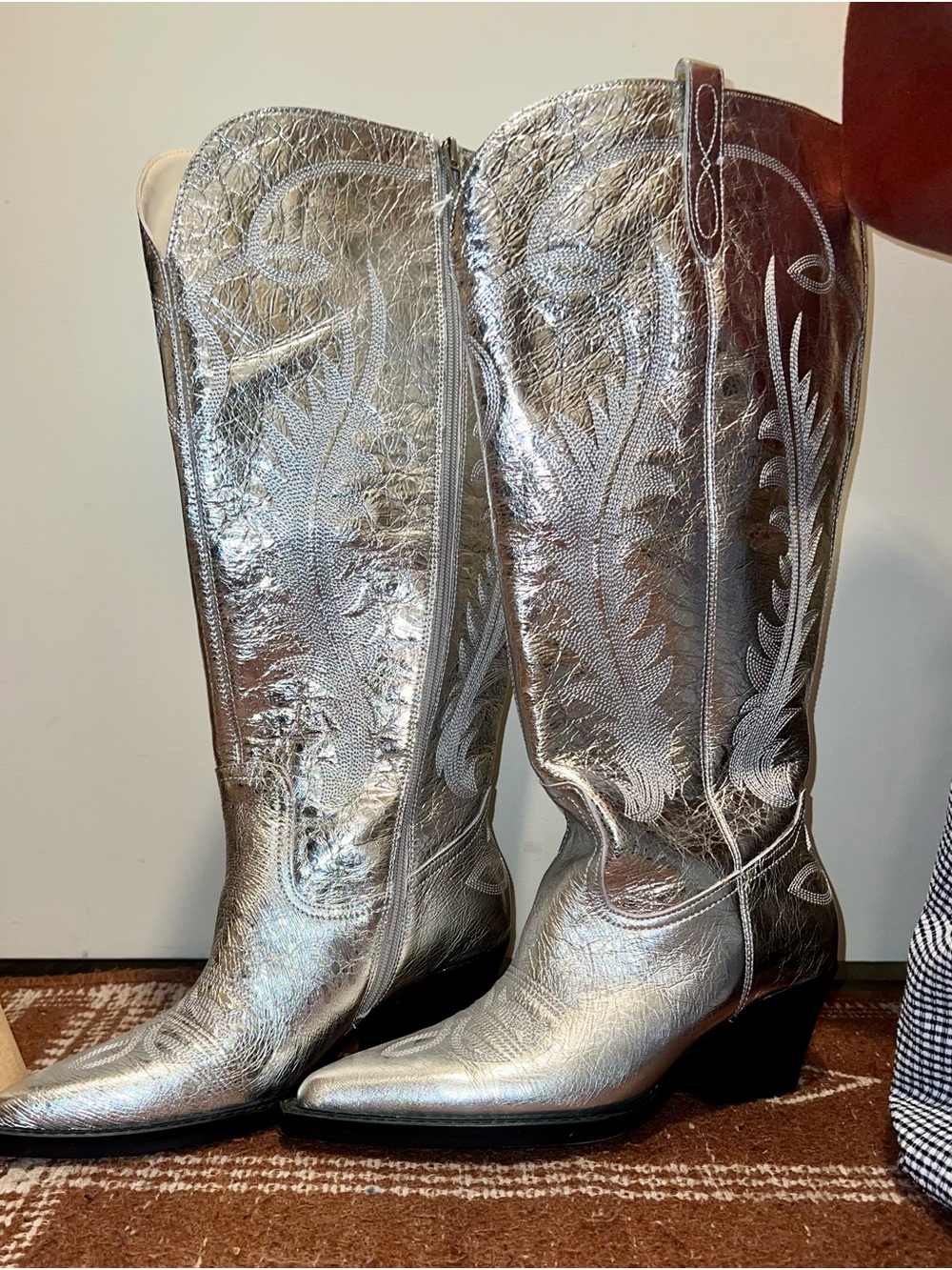 Dolce Vita Silver Metallic Western Knee-High Boots- Extra Wide Calf